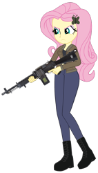 Size: 2320x4096 | Tagged: safe, artist:edy_january, artist:starryshineviolet, derpibooru import, edit, fluttershy, human, better together, equestria girls, angry, boots, clothes, geode of fauna, girls und panzer, gun, holding, jacket, machine gun, magical geodes, marine, marines, military, military uniform, rage, rage face, saunders, shoes, simple background, soldier, solo, stoner m63, transparent background, trigger discipline, triggered, uniform, vector, vector edit, weapon