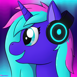 Size: 1900x1900 | Tagged: safe, artist:passionpanther, derpibooru import, oc, oc only, pony, unicorn, headphones, icon, neon, solo