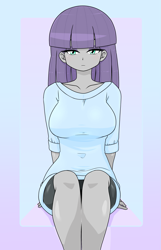 Size: 1433x2224 | Tagged: safe, alternate version, artist:batipin, derpibooru import, maud pie, equestria girls, breasts, clothes, female, looking at you, maud pies, sitting, skirt, solo, upskirt