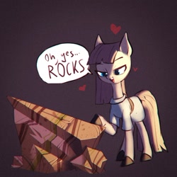 Size: 636x637 | Tagged: safe, artist:haku nichiya, derpibooru import, maud pie, earth pony, pony, dialogue, floating heart, gradient background, heart, looking at something, rock, solo, speech bubble, that pony sure does love rocks