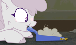 Size: 728x437 | Tagged: safe, artist:fuckomcfuck, derpibooru import, edit, edited screencap, screencap, oc, oc:dust bunny, earth pony, pony, discovery family, discovery family logo, dust, dustpan, logo, solo, unshorn fetlocks