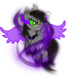 Size: 1024x1175 | Tagged: dead source, safe, artist:theshadowstone, derpibooru import, oc, oc:shadowstone, pegasus, amulet, angry, artificial wings, augmented, brown mane, brown tail, corrupted, crown, eye mist, eyebrows, female, flying, glowing, glowing eyes, green sclera, gritted teeth, jewelry, lidded eyes, magic, magic wings, mare, pegasus oc, red eyes, red eyes take warning, red pupils, regalia, shield, simple background, smoke, sombra eyes, spread wings, swirls, tail, teeth, torn ear, transparent background, wings