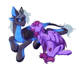 Size: 1767x1470 | Tagged: artist needed, safe, derpibooru import, oc, oc only, oc:amika, oc:veen, original species, pegasus, plane pony, pony, robot, robot pony, belly, cuddling, duo, fluffy, heterochromia, partially open wings, pegasus oc, plane, shipping, simple background, solo, transparent background, wings