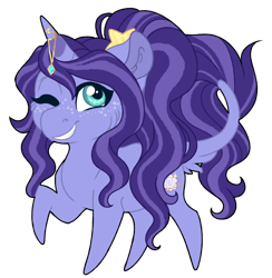 Size: 1024x1051 | Tagged: safe, artist:azure-art-wave, derpibooru import, oc, oc only, oc:mystical stardust, pony, unicorn, chibi, female, mare, one eye closed, simple background, solo, transparent background, wink