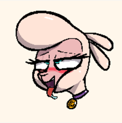 Size: 397x402 | Tagged: safe, derpibooru import, pom lamb, lamb, sheep, them's fightin' herds, ahegao, banned from foenum, blushing, community related, drool, female, lidded eyes, open mouth, tongue, tongue out
