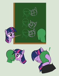 Size: 399x514 | Tagged: safe, artist:truthormare, ponerpics import, twilight sparkle, oc, oc:anon, human, pony, aggie.io, blushing, canon x oc, chalkboard, diagram, duo, exclamation point, eyes closed, female, french kiss, heart, heart eyes, hug, human male, interspecies, kissing, lidded eyes, looking at each other, male, mare, mare on human male, pony on human action, pony on human male, show accurate, smiling, smiling at each other, surprise kiss, surprised, teaching, wingding eyes