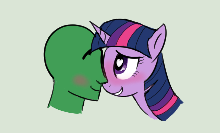 Size: 220x133 | Tagged: safe, artist:truthormare, ponerpics import, twilight sparkle, oc, oc:anon, human, pony, aggie.io, blushing, canon x oc, duo, female, heart, heart eyes, human male, lidded eyes, looking at each other, male, mare, show accurate, smiling, smiling at each other, wingding eyes