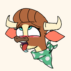 Size: 600x600 | Tagged: safe, derpibooru import, cow, them's fightin' herds, ahegao, bandana, banned from foenum, community related, drool, eyes, eyes rolling back, female, madison (tfh), one eye closed, open mouth, tongue, tongue out
