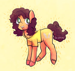 Size: 1280x1225 | Tagged: safe, artist:bleed-more, derpibooru import, cheese sandwich, earth pony, eye clipping through hair, male, no pupils, signature, simple background, solo, stallion, unshorn fetlocks, yellow background