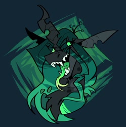 Size: 772x775 | Tagged: safe, artist:rockin_candies, derpibooru import, queen chrysalis, changeling, changeling queen, eye clipping through hair, female, forked toungue, long tongue, open mouth, open smile, smiling, solo, tongue, tongue out