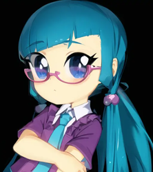 Size: 512x576 | Tagged: safe, derpibooru import, machine learning generated, juniper montage, human, equestria girls, anime, black background, female, pinegraph, simple background, solo