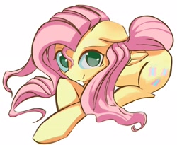 Size: 2480x2038 | Tagged: safe, artist:solid shrimp, derpibooru import, fluttershy, pegasus, pony, cute, daaaaaaaaaaaw, female, lying down, shyabetes, simple background, solo, white background