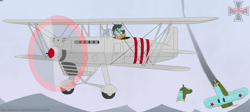 Size: 2800x1259 | Tagged: safe, artist:blued_cross31, derpibooru import, oc, oc only, oc:pencil pusher, earth pony, pony, biplane, dogfight, earth pony oc, japan, plane, sky, soviet union, world war ii