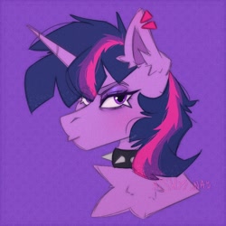 Size: 1900x1900 | Tagged: safe, artist:shylunaart, derpibooru import, twilight sparkle, pony, unicorn, choker, collar, female, piercing, solo, spiked choker