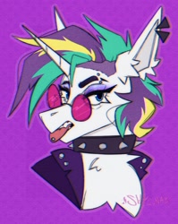 Size: 1550x1950 | Tagged: safe, artist:shylunaart, derpibooru import, rarity, pony, unicorn, alternate hairstyle, choker, clothes, collar, female, glasses, piercing, punk, raripunk, spiked choker, tongue, tongue out