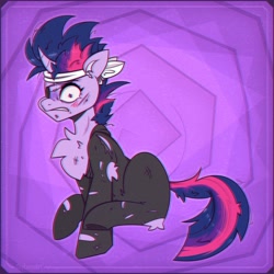 Size: 2850x2850 | Tagged: safe, artist:shylunaart, derpibooru import, twilight sparkle, unicorn twilight, pony, unicorn, chest fluff, eyepatch, female, frown, future twilight, solo