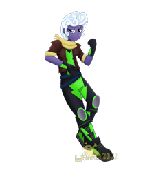 Size: 2021x2397 | Tagged: safe, artist:lordshrekzilla20, derpibooru import, rolling thunder, human, equestria girls, clothes, equestria girls-ified, eye scar, facial scar, female, high res, knee pads, scar, simple background, smiling, solo, transparent background, uniform, washouts uniform