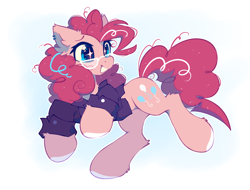 Size: 2100x1600 | Tagged: safe, artist:mirtash, derpibooru import, pinkie pie, earth pony, pony, clothes, female, glasses, mare, shirt, smiling, solo