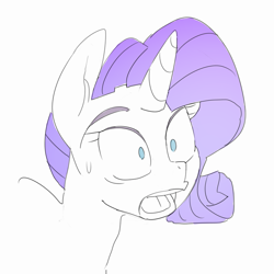 Size: 875x875 | Tagged: safe, artist:baigak, derpibooru import, rarity, pony, unicorn, bust, female, mare, open mouth, partial color, simple background, solo, sweat, sweatdrop, white background
