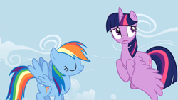 Size: 1280x720 | Tagged: safe, derpibooru import, screencap, rainbow dash, twilight sparkle, twilight sparkle (alicorn), alicorn, pony, testing testing 1-2-3