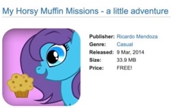 Size: 392x249 | Tagged: safe, artist:ricardo mendoza, derpibooru import, pony, app, bootleg, food, muffin, wat