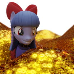 Size: 1080x1080 | Tagged: safe, artist:the luna fan, derpibooru import, oc, oc only, oc:cosmia nebula, earth pony, 3d, bits, blender, blender eevee, choker, clothes, earth pony oc, money, ribbon, simple background, skirt, smiling, sweater, transparent background