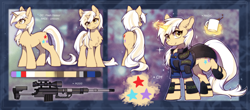 Size: 5335x2351 | Tagged: safe, artist:swaybat, derpibooru import, oc, oc:flash meteor, pony, unicorn, fallout equestria, butt, coffee, cutie mark, female, horn, mare, plot, reference sheet, security armor, unicorn oc