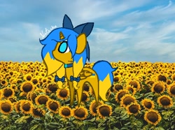 Size: 620x462 | Tagged: safe, artist:natashaukrayina, derpibooru import, pony, unicorn, flower, nation ponies, ponified, solo, sunflower, ukraine