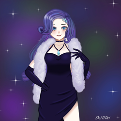 Size: 2160x2160 | Tagged: safe, artist:dennki22, derpibooru import, rarity, human, clothes, dress, female, humanized, jewelry, necklace, solo