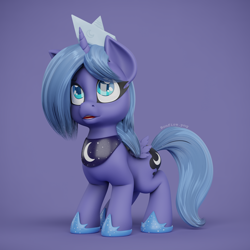 Size: 2048x2048 | Tagged: safe, artist:bonfirepng, derpibooru import, princess luna, alicorn, pony, 3d, blender, cute, female, filly, foal, jewelry, lunabetes, regalia, solo, woona, younger