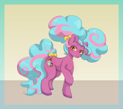 Size: 1430x1270 | Tagged: safe, artist:mortimer todd, derpibooru import, oc, oc only, earth pony, pony, big mane, curly hair, curly mane, earth pony oc, eyelashes, female, hair tie, one leg raised, raised hoof, raised leg, solo, tail, two toned mane, two toned tail