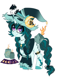 Size: 7062x9131 | Tagged: safe, artist:crazysketch101, derpibooru import, oc, oc only, oc:hannah, bird, pony, unicorn, candle, hat, simple background, solo, transparent background, witch hat