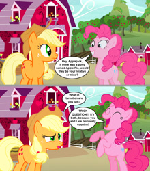 Size: 1280x1455 | Tagged: safe, artist:silverbuller, derpibooru import, applejack, pinkie pie, earth pony, pony, applejack's hat, clothes, comic, cowboy hat, dialogue, duo, duo female, female, hat, speech bubble, sweet apple acres