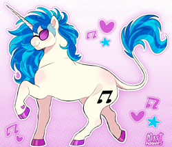 Size: 3524x3024 | Tagged: safe, artist:mysthooves, derpibooru import, dj pon-3, vinyl scratch, pony, unicorn, cloven hooves, colored hooves, female, heart, heart mark, leonine tail, mare, music notes, ponytober, raised hoof, raised leg, smiling, solo, stars, sunglasses, tail