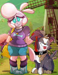 Size: 934x1212 | Tagged: safe, artist:malachimoet, derpibooru import, pom lamb, anthro, dog, lamb, sheep, them's fightin' herds, community related, looking at you, ruff, windmill