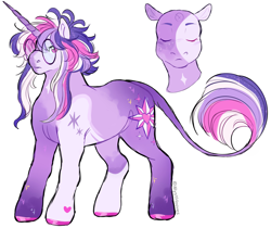 Size: 3595x3024 | Tagged: safe, artist:mysthooves, derpibooru import, oc, oc only, oc:dusk eclipsis sparkle, pony, unicorn, blushing, colored hooves, glasses, heart, heart mark, horn, kinsona, leonine tail, male, messy mane, signature, simple background, solo, sparkles, stallion, starry eyes, tail, unicorn oc, white background, wingding eyes