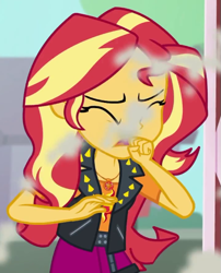 Size: 477x590 | Tagged: safe, derpibooru import, screencap, sunset shimmer, better together, driving miss shimmer, equestria girls, cropped, solo