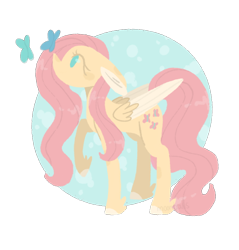 Size: 540x564 | Tagged: safe, artist:wholesomeponies, derpibooru import, fluttershy, butterfly, pegasus, pony, circle, colored ears, colored hooves, colored wings, ear fluff, ears, feathered fetlocks, female, floppy ears, folded wings, looking at something, looking up, mare, no mouth, no pupils, partial background, profile, raised hoof, raised leg, simple background, solo, standing, transparent background, two toned wings, wings