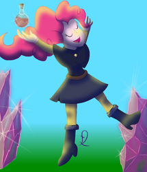 Size: 1120x1300 | Tagged: safe, artist:lukasz, derpibooru import, pinkie pie, human, equestria girls, bottle, eyes closed, open mouth, smiling, the owl house