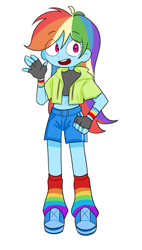 Size: 457x805 | Tagged: safe, artist:rainbom__1122, derpibooru import, rainbow dash, human, equestria girls, cute, midriff, simple background, smiling, standing, white background