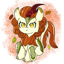 Size: 600x600 | Tagged: safe, artist:demonikpl, derpibooru import, autumn blaze, kirin, cloven hooves, female, leaves, simple background, solo, transparent background