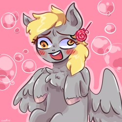 Size: 2048x2048 | Tagged: safe, artist:dmitrymemovznok, derpibooru import, derpy hooves, pegasus, pony, blushing, chest fluff, smiling, solo