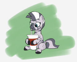 Size: 1476x1206 | Tagged: safe, anonymous artist, derpibooru import, zecora, zebra, /mlp/, cute, drink, drinking, filly zecora, soda, solo, zecorable