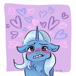 Size: 2048x2033 | Tagged: safe, artist:dmitrymemovznok, derpibooru import, trixie, pony, unicorn, blushing, heart, solo