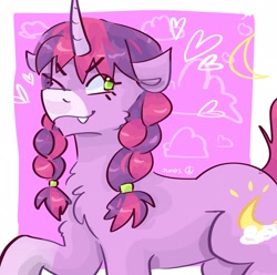 Size: 2048x2033 | Tagged: safe, artist:dmitrymemovznok, derpibooru import, oc, oc:bloom moonbeam, pony, unicorn, heart, one eye closed, smiling, smirk, solo, wink