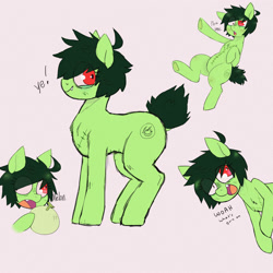 Size: 2000x2000 | Tagged: safe, artist:mclovin, derpibooru import, oc, oc:topsy, pony, doodle, female, food, happy, looking at you, mare, melon, short mane, short tail, solo, solo female, stitches, tail