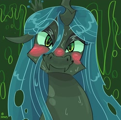 Size: 2048x2033 | Tagged: safe, artist:dmitrymemovznok, derpibooru import, queen chrysalis, changeling, blushing, fangs, looking at you, solo