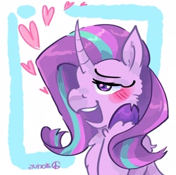 Size: 2048x2033 | Tagged: safe, artist:dmitrymemovznok, derpibooru import, starlight glimmer, pony, unicorn, blushing, chest fluff, heart, open mouth, smiling