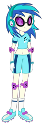 Size: 979x2812 | Tagged: safe, artist:rj-streak, derpibooru import, dj pon-3, vinyl scratch, human, equestria girls, clothes, elbow pads, headphones, knee pads, midriff, simple background, soccer shoes, socks, solo, sunglasses, transparent background, vector