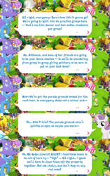 Size: 2048x3255 | Tagged: safe, derpibooru import, fancypants, gilda, lord goldstone, posey shy, spike, spitfire, starlight glimmer, sweetie belle, trixie, dragon, pony, unicorn, brooch, cape, celena, clothes, dialogue, dialogue box, english, event, female, filly, foal, gameloft, hat, horn, implied mistmane, jewelry, lunar new year, mare, mobile game, my little pony: magic princess, night guard, official, speech bubble, text, trixie's cape, trixie's hat, winged spike, wings